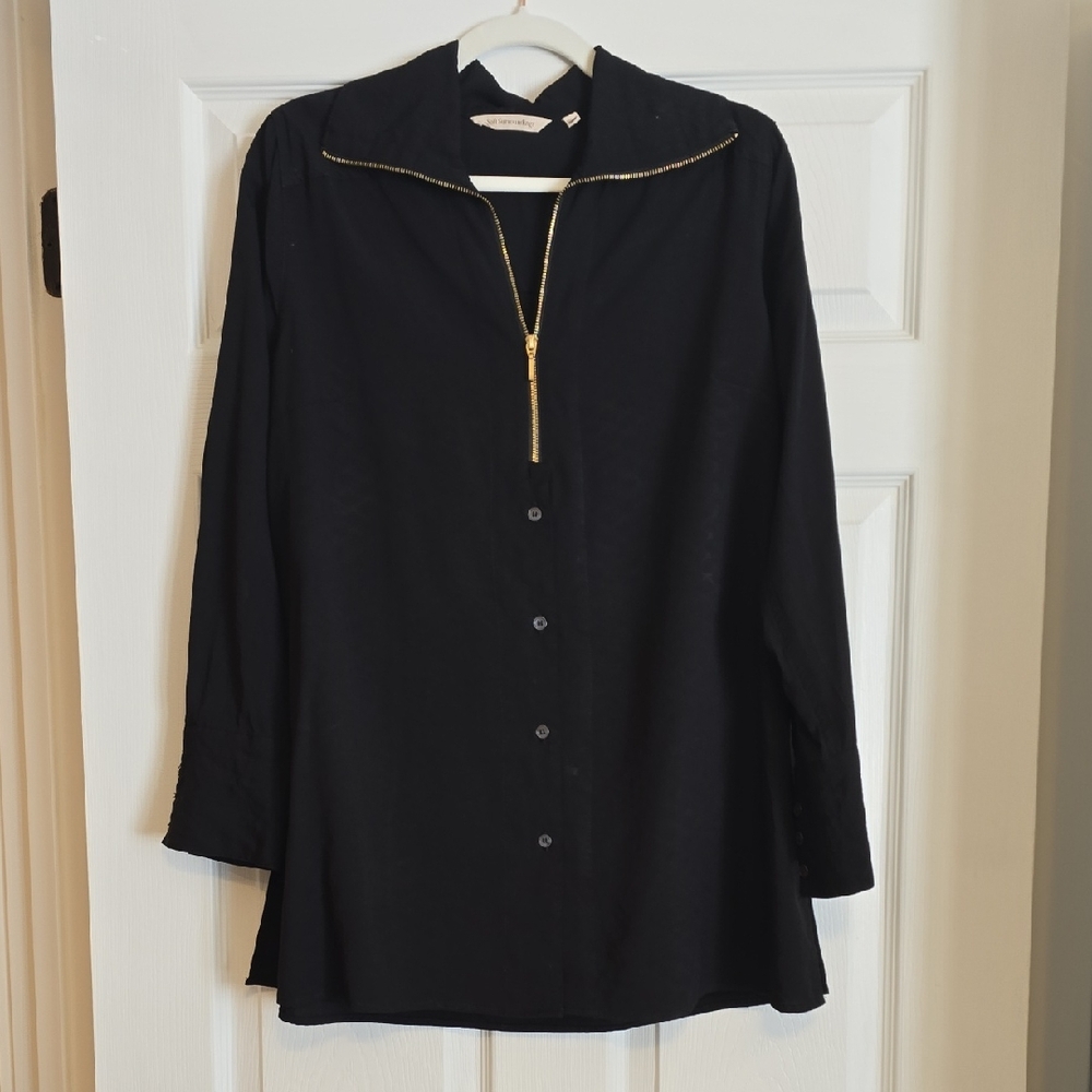 Soft Surroundings Black Top with Gold Zipper